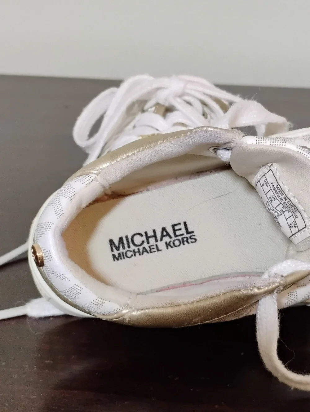 Michael Kors Baby Girls Jem Rally Gold & White Sneakers - Size 6 Baby Girl